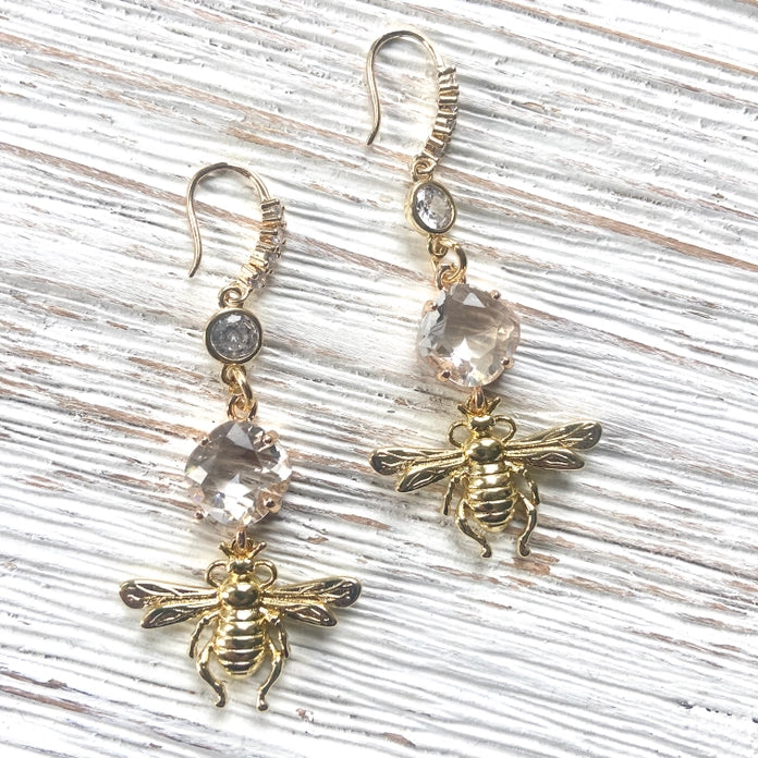 French Bee Earrings with Swarovski Crystals