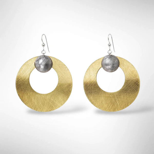 Round Disc Mixed Metal Dangle Earrings from the SCULPTURAL Design