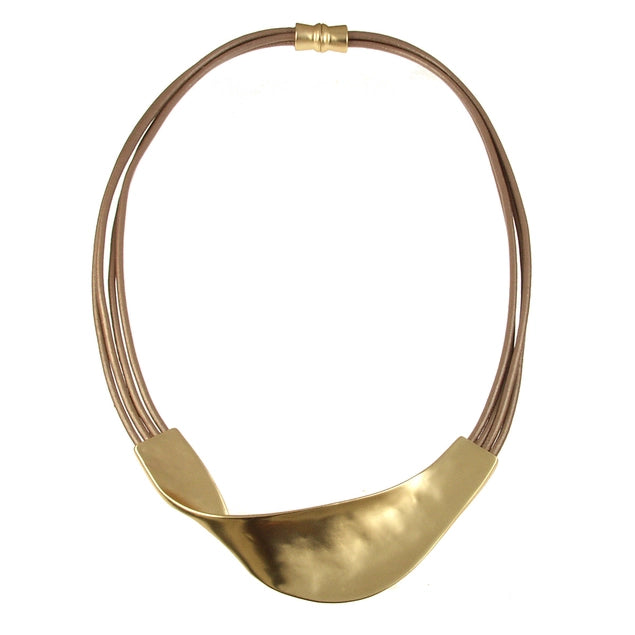 Magnetic Closure Necklace with Hammered Gold Color Bar Detail