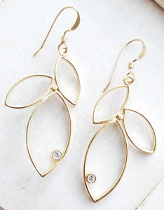 Gold Triple Leaf Earrings with Swarovski Crystal