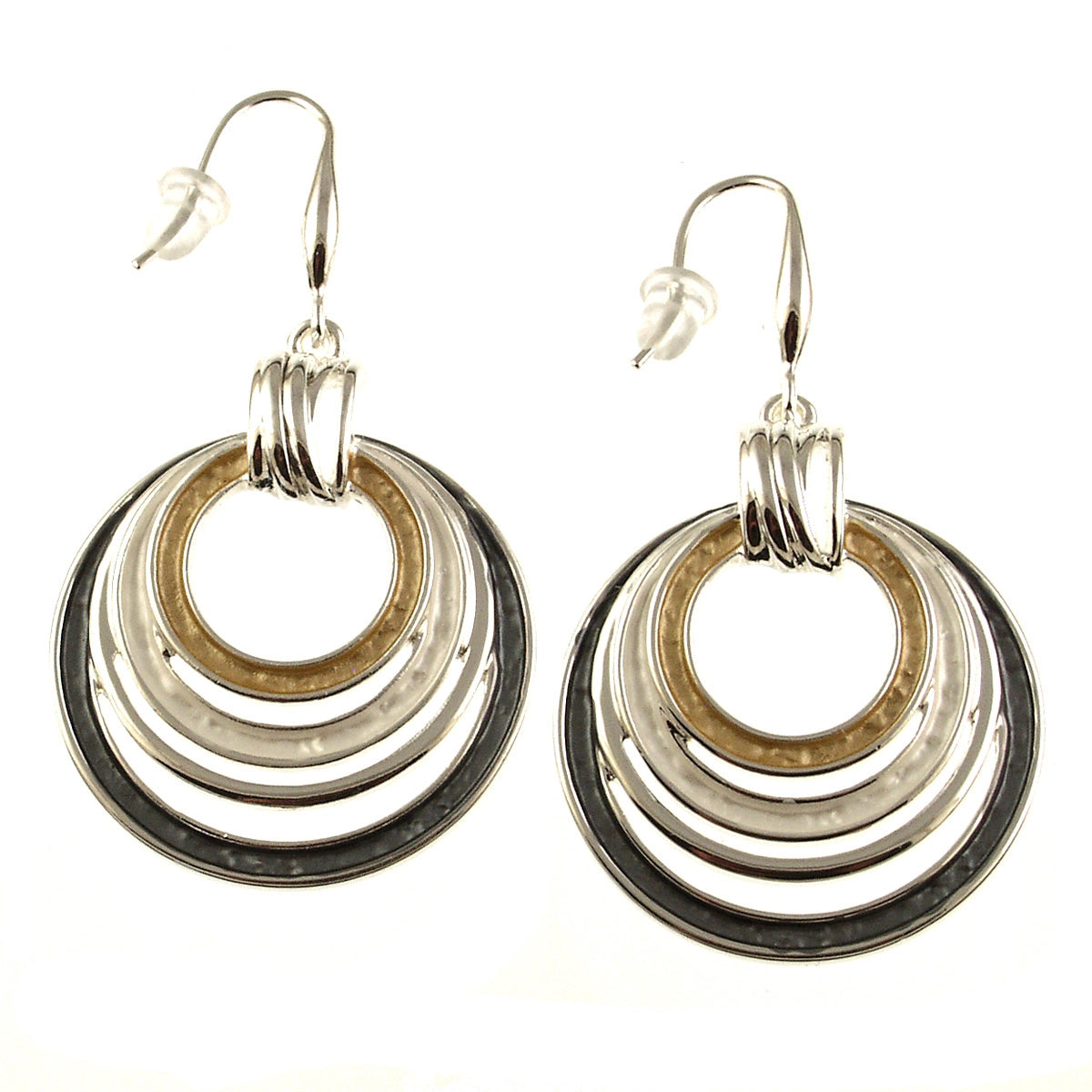 Layered Multi Circle Earrings in Gold/Silver &amp; Pewter Color Tone
