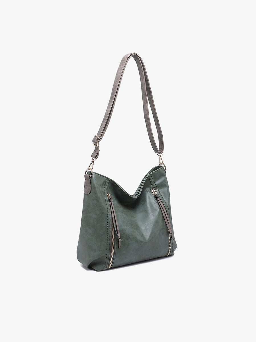 Women's Purses - Mina Distressed Hobo Bag/Tote Bag Olive Green Color