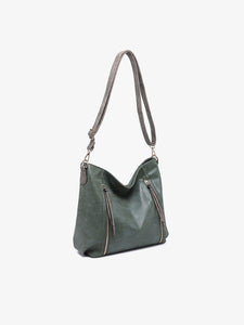 Women's Purses - Mina Distressed Hobo Bag/Tote Bag Olive Green Color