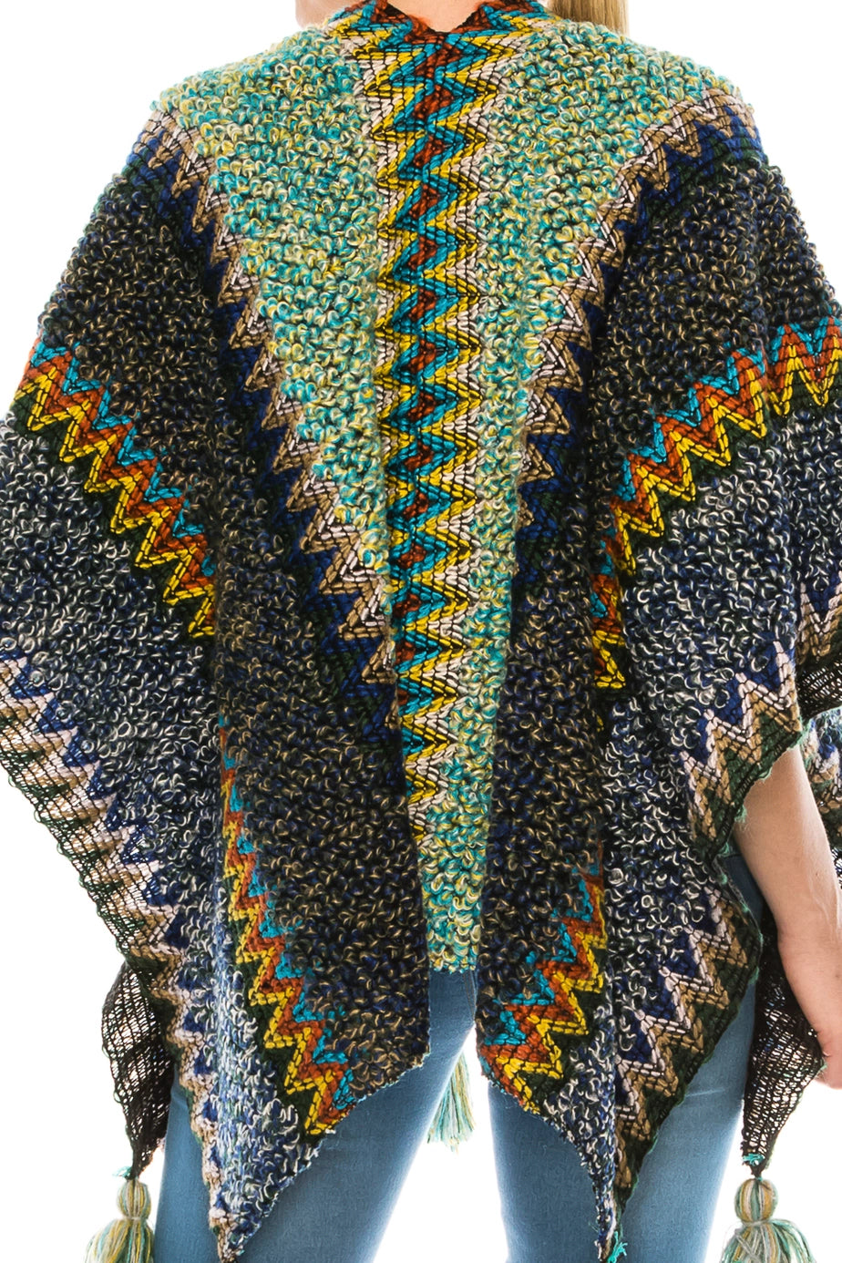 Navy & Green Women's Shawl Wrap Poncho