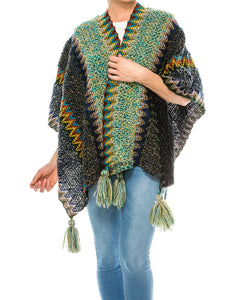 Navy & Green Women's Shawl Wrap Poncho