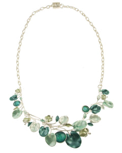 Floral Garland Necklace, Aqua & Multi-Tones, Magnetic Clasp