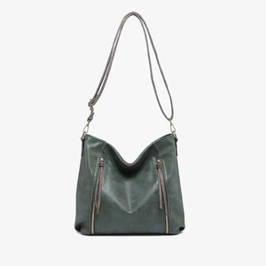 Women's Purses - Mina Distressed Hobo Bag/Tote Bag Olive Green Color
