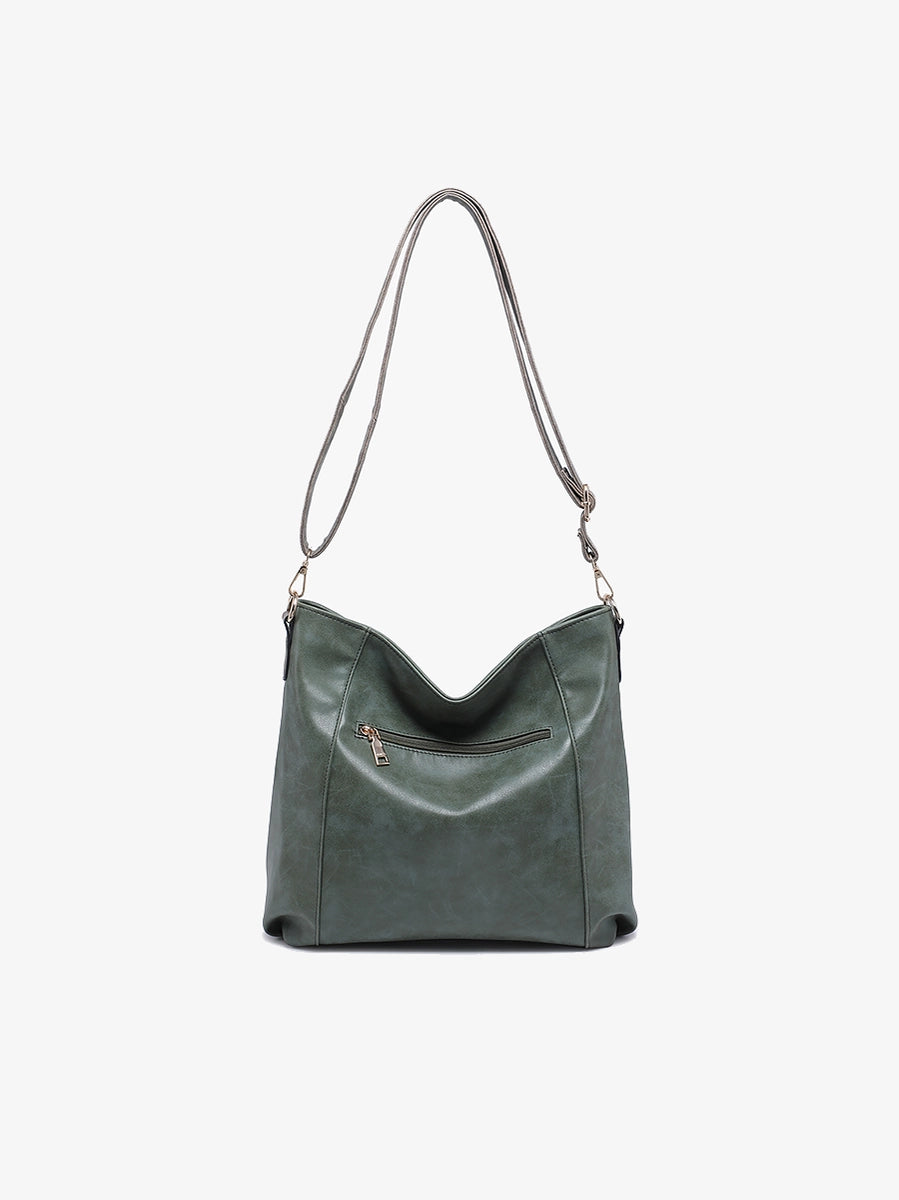 Women's Purses - Mina Distressed Hobo Bag/Tote Bag Olive Green Color