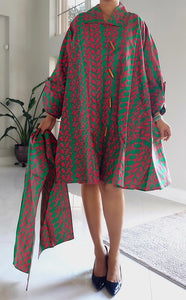 African Print Women's Dress Pink/Green