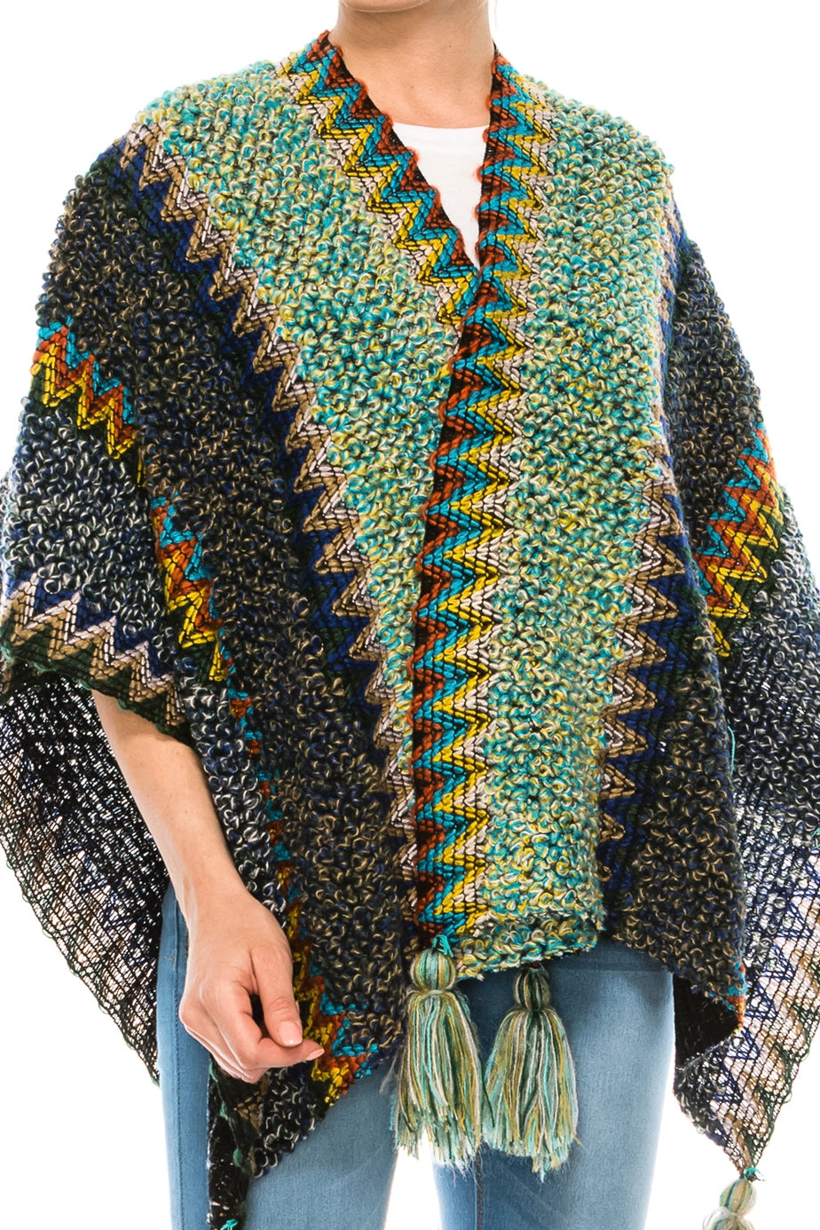 Navy & Green Women's Shawl Wrap Poncho