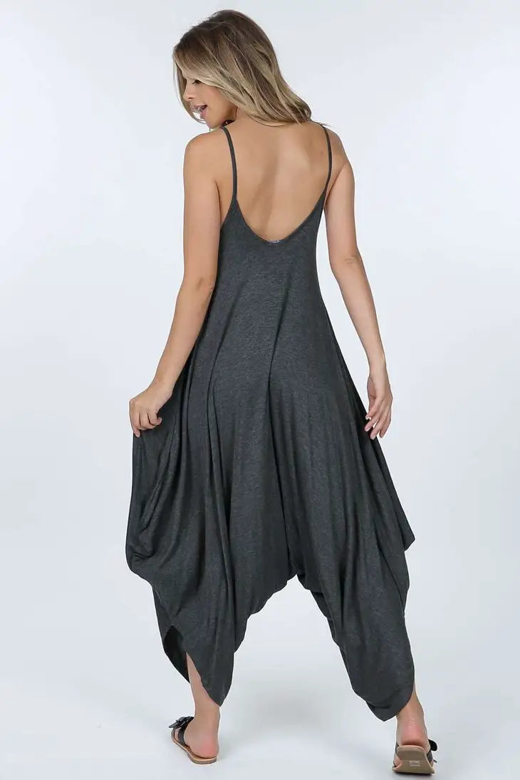 Sleeveless Loose Fit Romper with Spaghetti Straps, Harem Pant Style