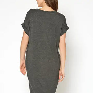 short sleeve v neck t shirt dress Womens Ruffle V-Neck T-Shirt Dress Billy T Black / S