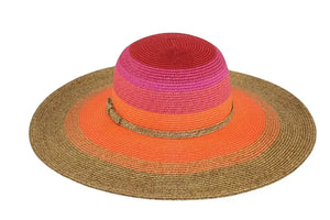 Orange/ Pink/ Red/ Tan Large Brimmed Summer Hat.