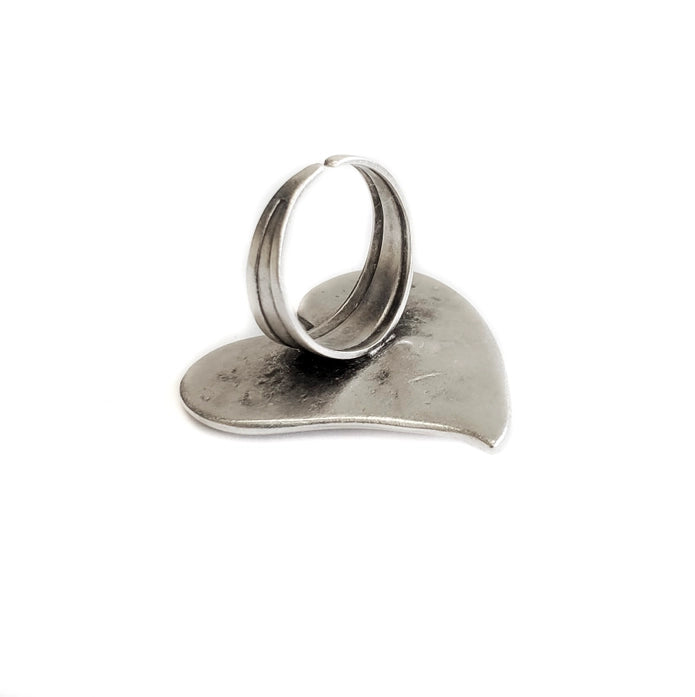 Women's Handmade Pewter Heart Ring with Sterling Silver Plating, Unisex Style