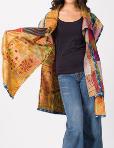 Women's Reversible Silk Kantha Vest/Kimono, Upcycled Sari Fabric