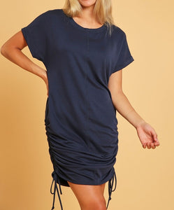 Basic Short Sleeve Midi Dress with Side Strings