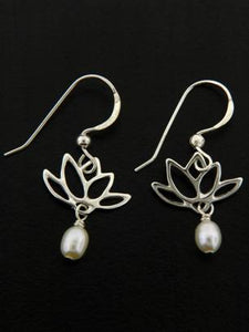 Sterling Silver White Pearl Lotus Blooms Earrings