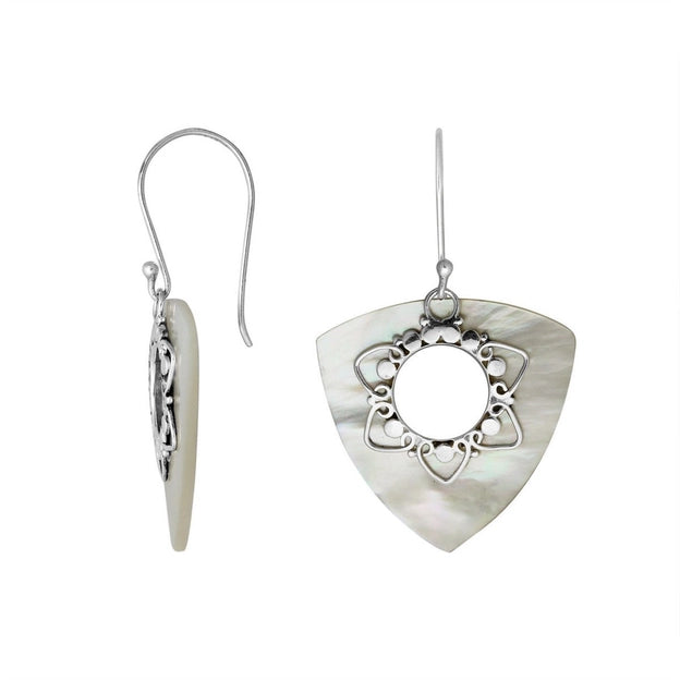 Sterling Silver Trillion Shape Earrings with Mother of Pearl