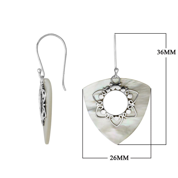 Sterling Silver Trillion Shape Earrings with Mother of Pearl