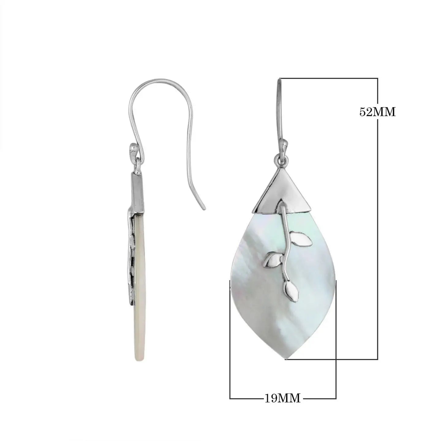 Mother of Pearl with Sterling Silver, Leaf Shape Drop Earrings