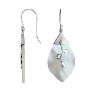 Mother of Pearl with Sterling Silver, Leaf Shape Drop Earrings