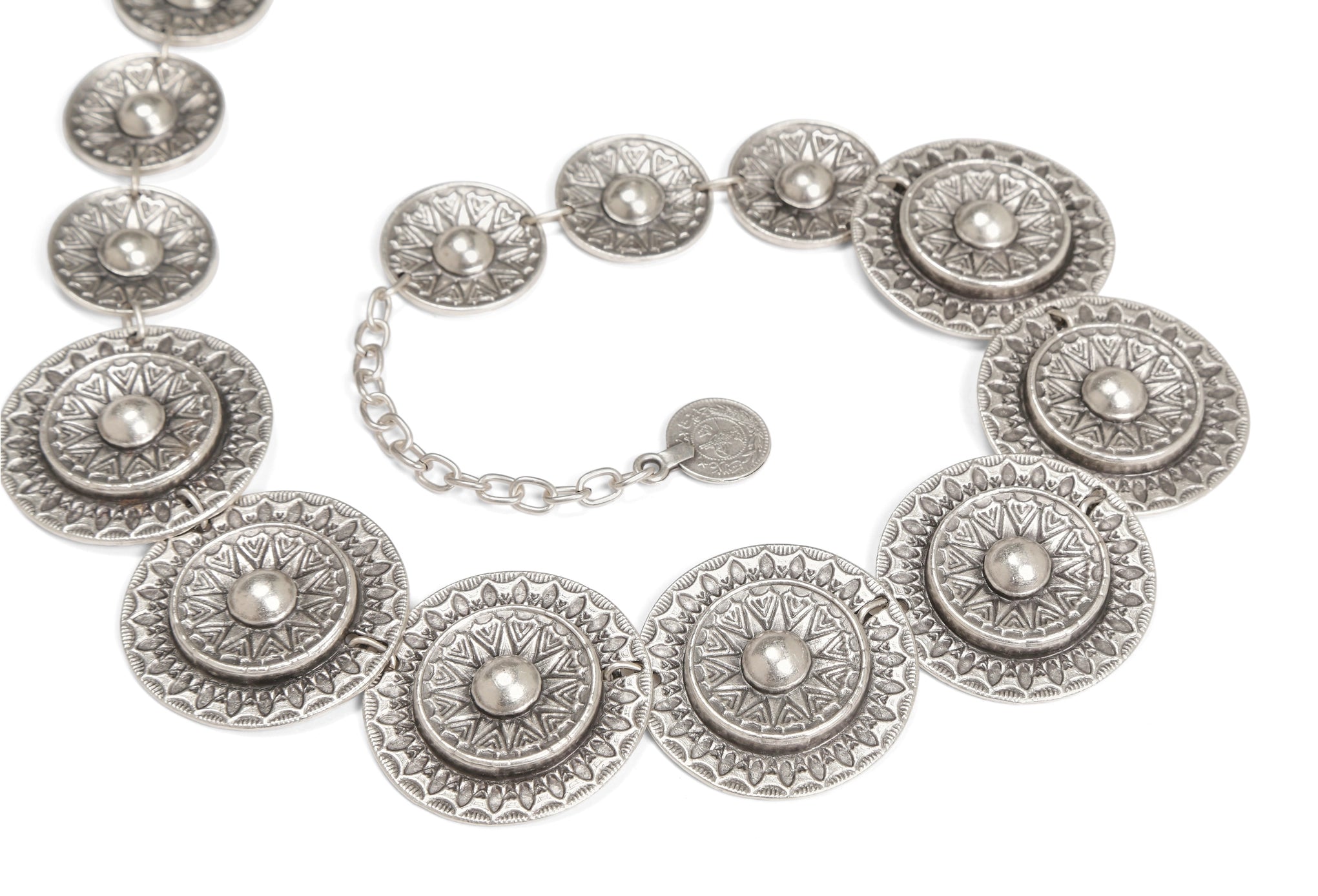 Handmade, Stylish, Pewter Circle V, Bib Style Necklace, Chainmail Style