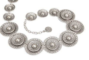 Handmade, Stylish, Pewter Circle V, Bib Style Necklace, Chainmail Style