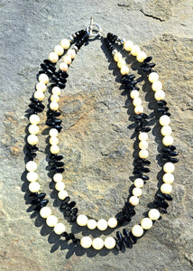 Two Strand Faux Pearl Necklace, Beige & Black