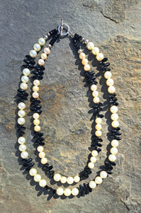 Two Strand Faux Pearl Necklace, Beige & Black