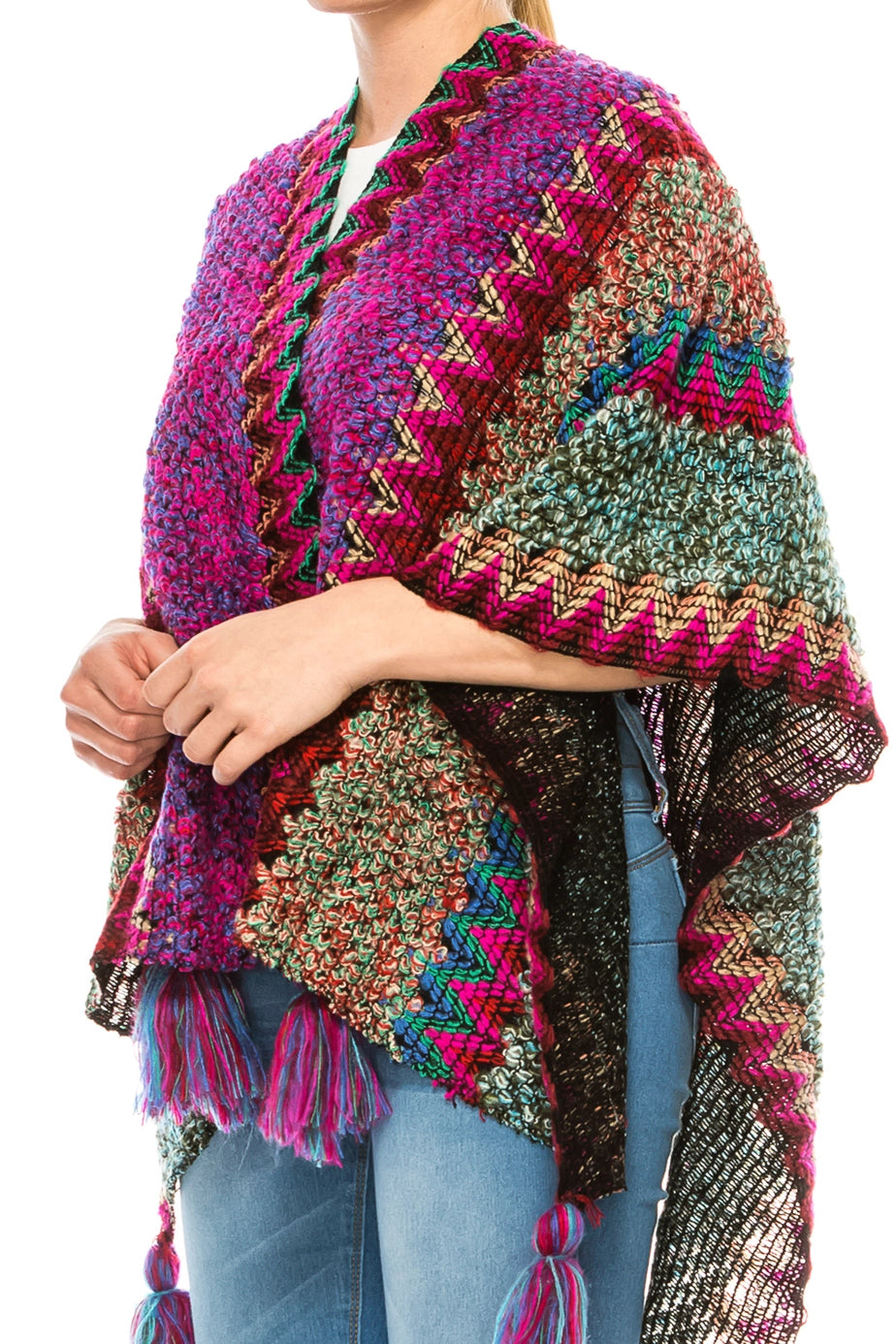 Pink Multi Color Women's Shawl Wrap Poncho