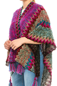 Pink Multi Color Women's Shawl Wrap Poncho