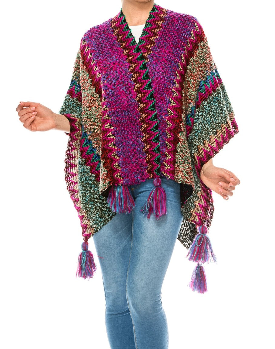 Pink Multi Color Women's Shawl Wrap Poncho