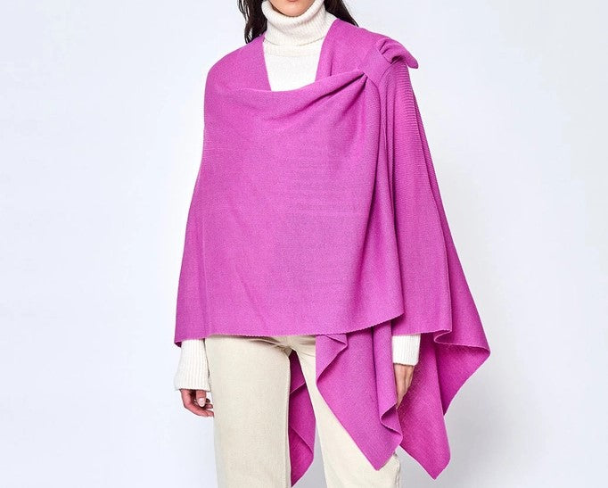 Fuchsia Pink Color Shawl Ruana with a Shoulder Strap