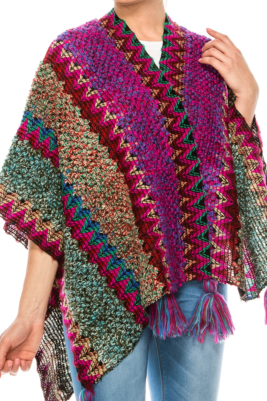 Pink Multi Color Women's Shawl Wrap Poncho