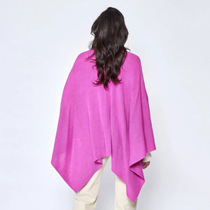 Fuchsia Pink Color Shawl Ruana with a Shoulder Strap