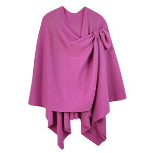 Fuchsia Pink Color Shawl Ruana with a Shoulder Strap