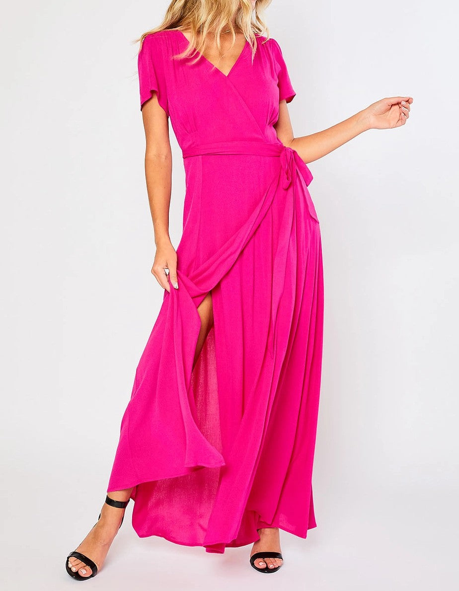 Flowy Hot Pink Women's Maxi Wrap Dress XL Flowy Hot Pink Women's Maxi Wrap Dress XL