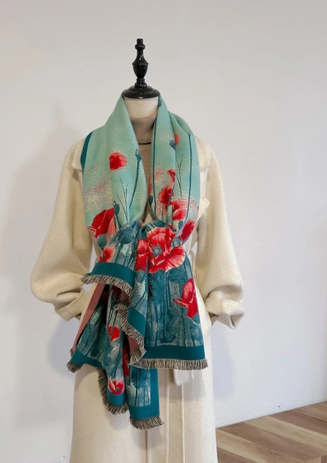 Red Poppy Reversible Shawl Wrap Scarf