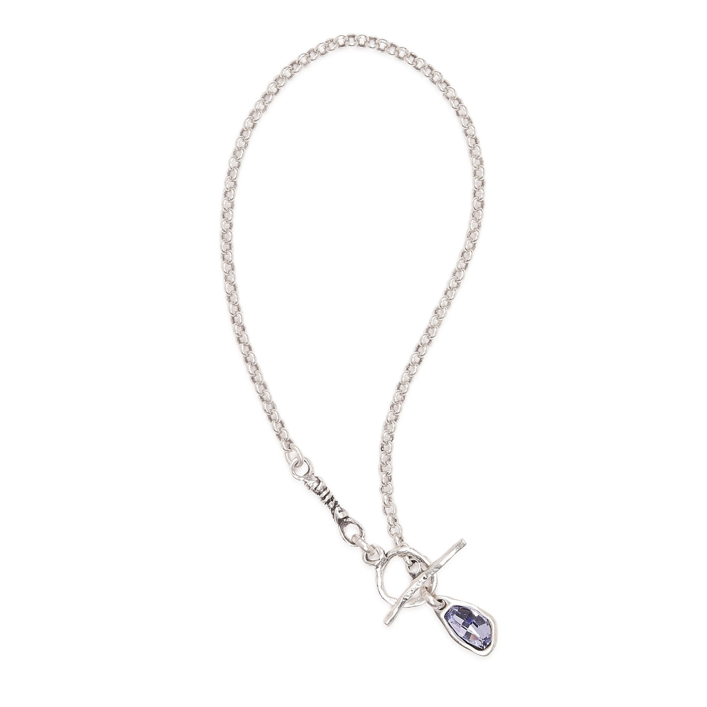 Unique Handcrafted Drop Style Pewter Necklace with Purple Swarovski Crystal