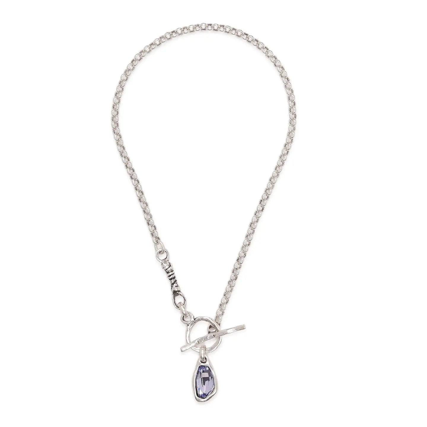 Unique Handcrafted Drop Style Pewter Necklace with Purple Swarovski Crystal