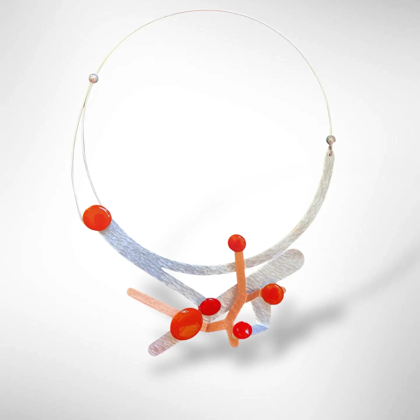 Contemporary Statement Asymmetrical Necklace, with Red Resin Detail and Front Closure