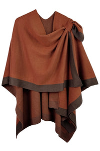 Women's Shawl Wrap Ruana, Contrast Border with a Shoulder Strap Detail