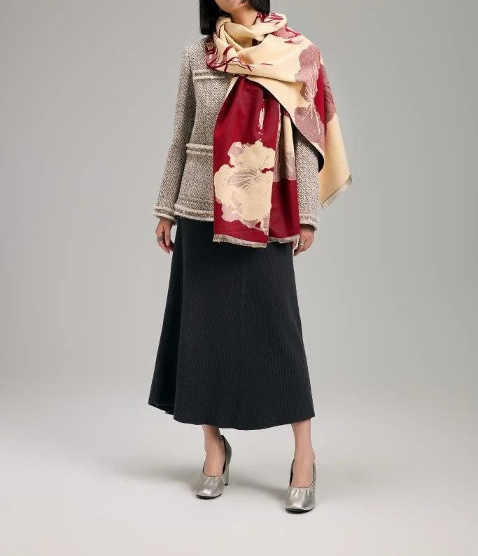 Red & Beige Reversible Wrap - Artisan Shawl