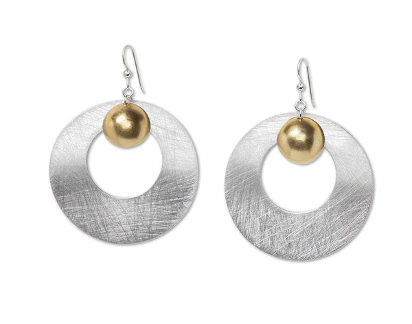 PETAL Round Disc Mixed Metal Dangle Earrings from the SCULPTURAL Design