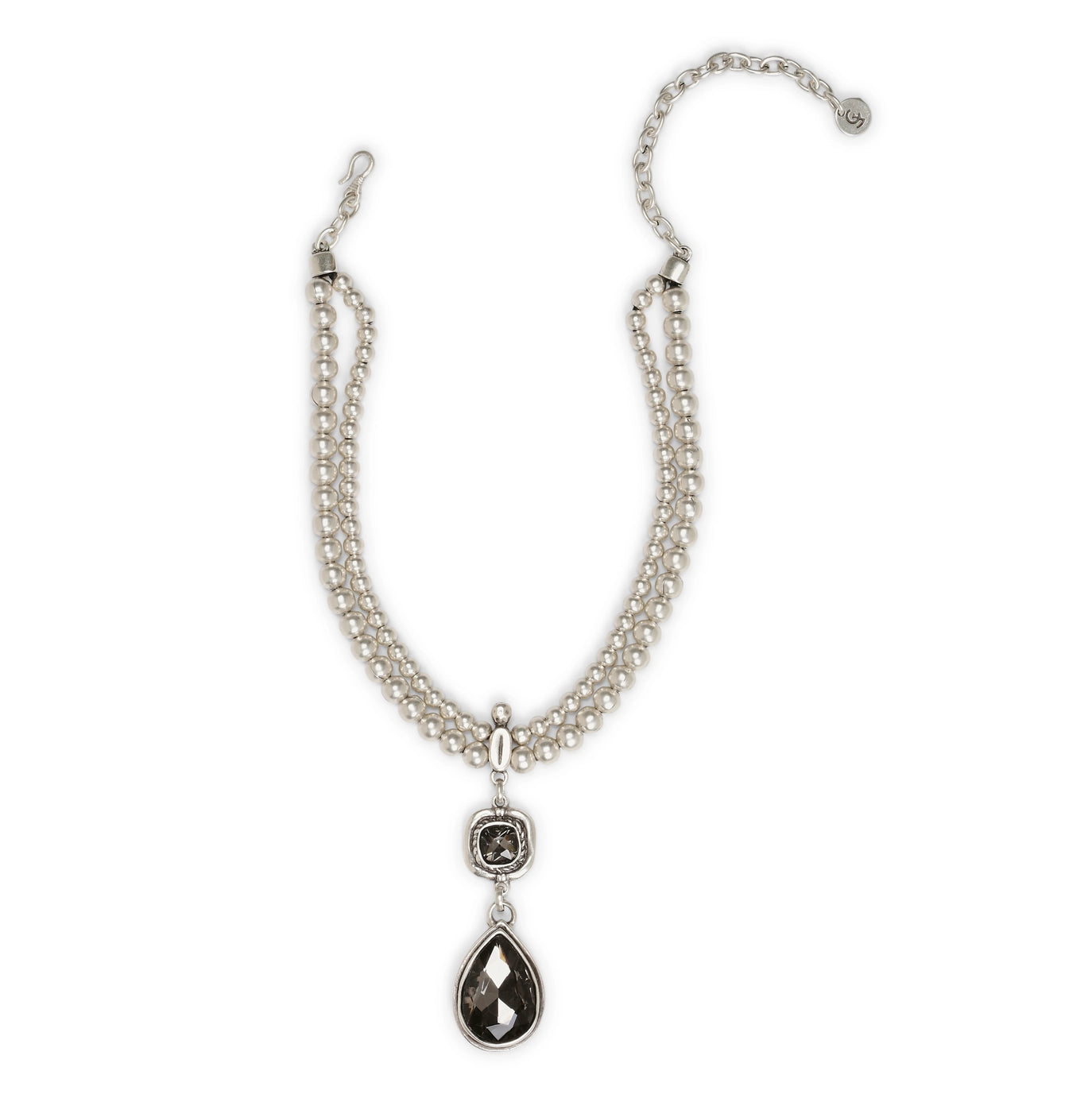 Handmade Pewter Necklace Bohemian with Gray Crystal