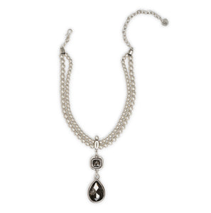 Handmade Pewter Necklace Bohemian with Gray Crystal