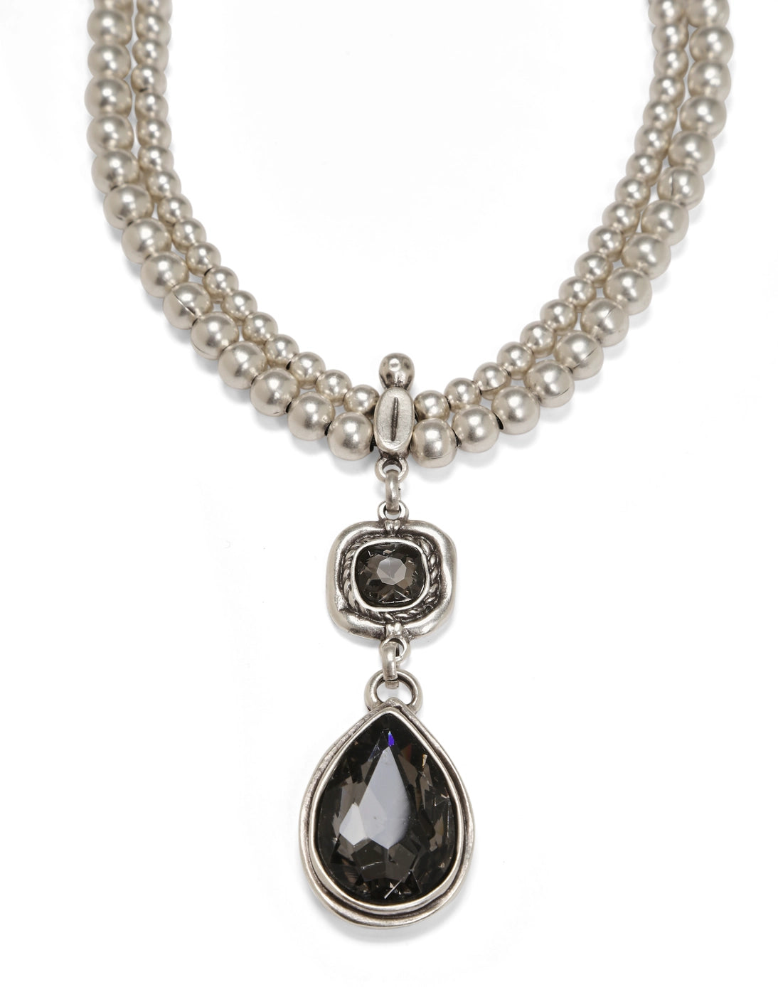 Handmade Pewter Necklace Bohemian with Gray Crystal