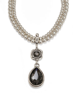 Handmade Pewter Necklace Bohemian with Gray Crystal