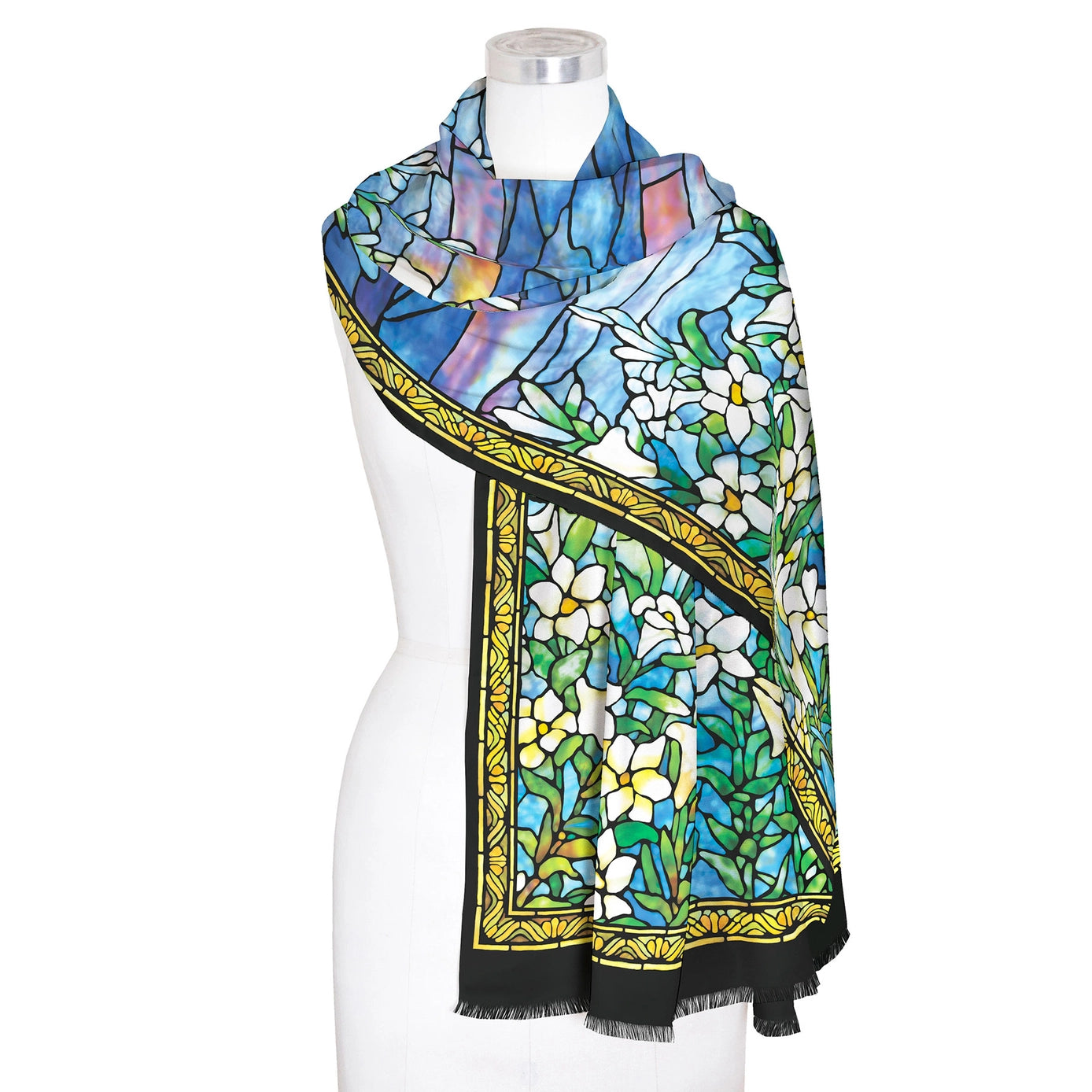 Women's Shawl Wrap Scarf, Fine Art Silk Blend Shawl Tiffany Field of Lilies