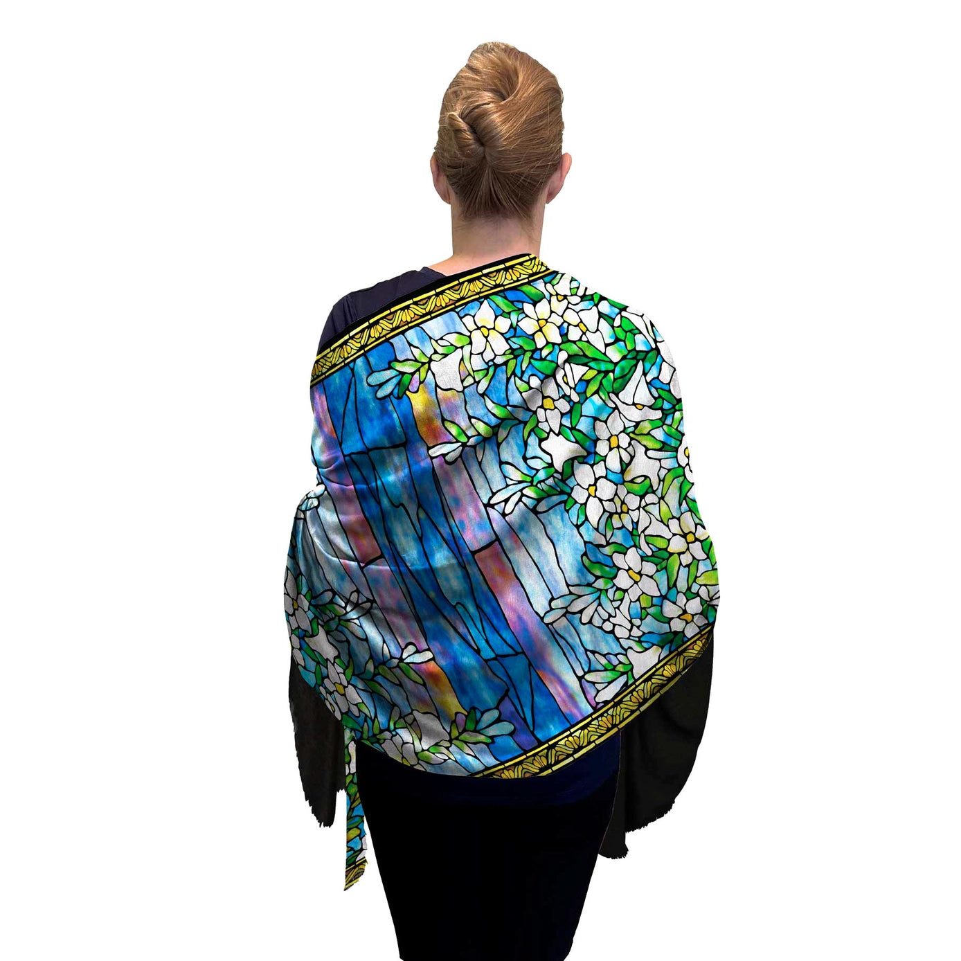 Women's Shawl Wrap Scarf, Fine Art Silk Blend Shawl Tiffany Field of Lilies